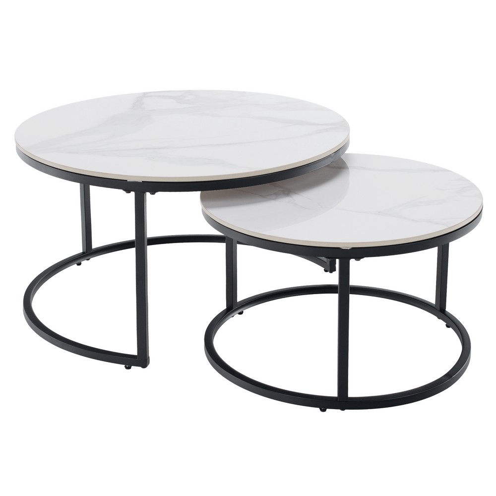 KONDELA Lastro konferenčný stolík (2 ks) biely mramor / čierna KONDELA Lastro konferenčný stolík (2 ks) biely mramor / čierna