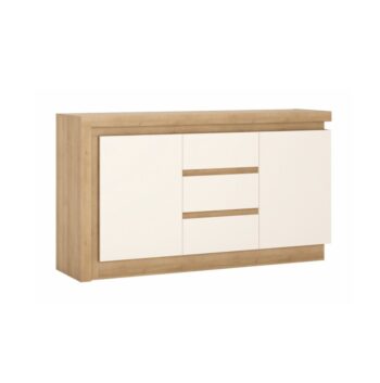 KONDELA Leonardo LYOK 1 dvojdverová komoda s osvetlením dub riviera / biela