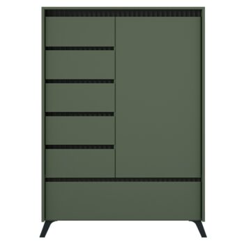 KONDELA Longy Reg1D5S1K jednodverová komoda so zásuvkami smoke zelená / čierna