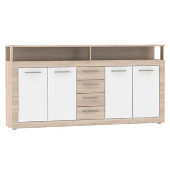 KONDELA Lunysa 2 New štvordverová komoda so zásuvkami dub sonoma / biela