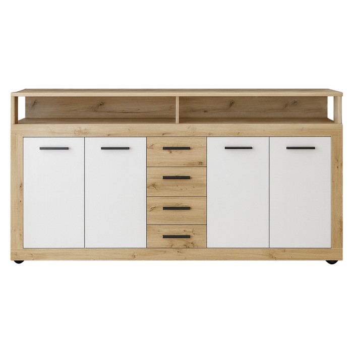 KONDELA Lunysa štvordverová komoda so zásuvkami dub artisan / biela KONDELA Lunysa štvordverová komoda so zásuvkami dub artisan / biela
