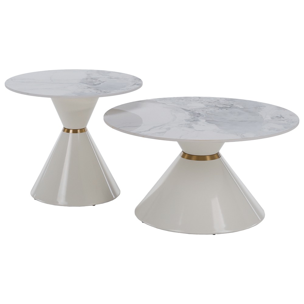 KONDELA Mabuz konferenčný stolík (2 ks) biely mramor / biela KONDELA Mabuz konferenčný stolík (2 ks) biely mramor / biela