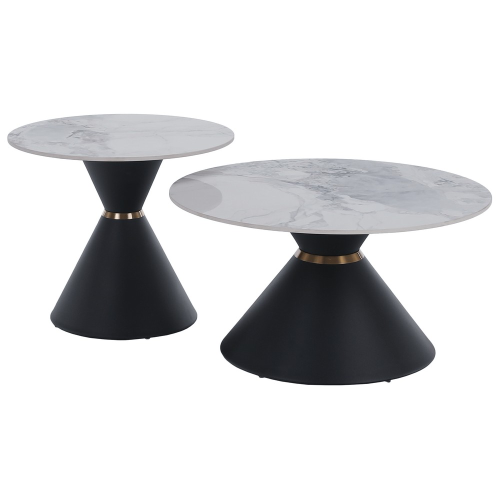 KONDELA Mabuz konferenčný stolík (2 ks) biely mramor / čierna KONDELA Mabuz konferenčný stolík (2 ks) biely mramor / čierna