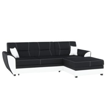 KONDELA Maruti P rohová sedačka s rozkladom a úložným priestorom biela / čierna