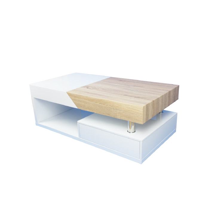 KONDELA Melida konferenčný stolík biely lesk / dub sonoma KONDELA Melida konferenčný stolík biely lesk / dub sonoma