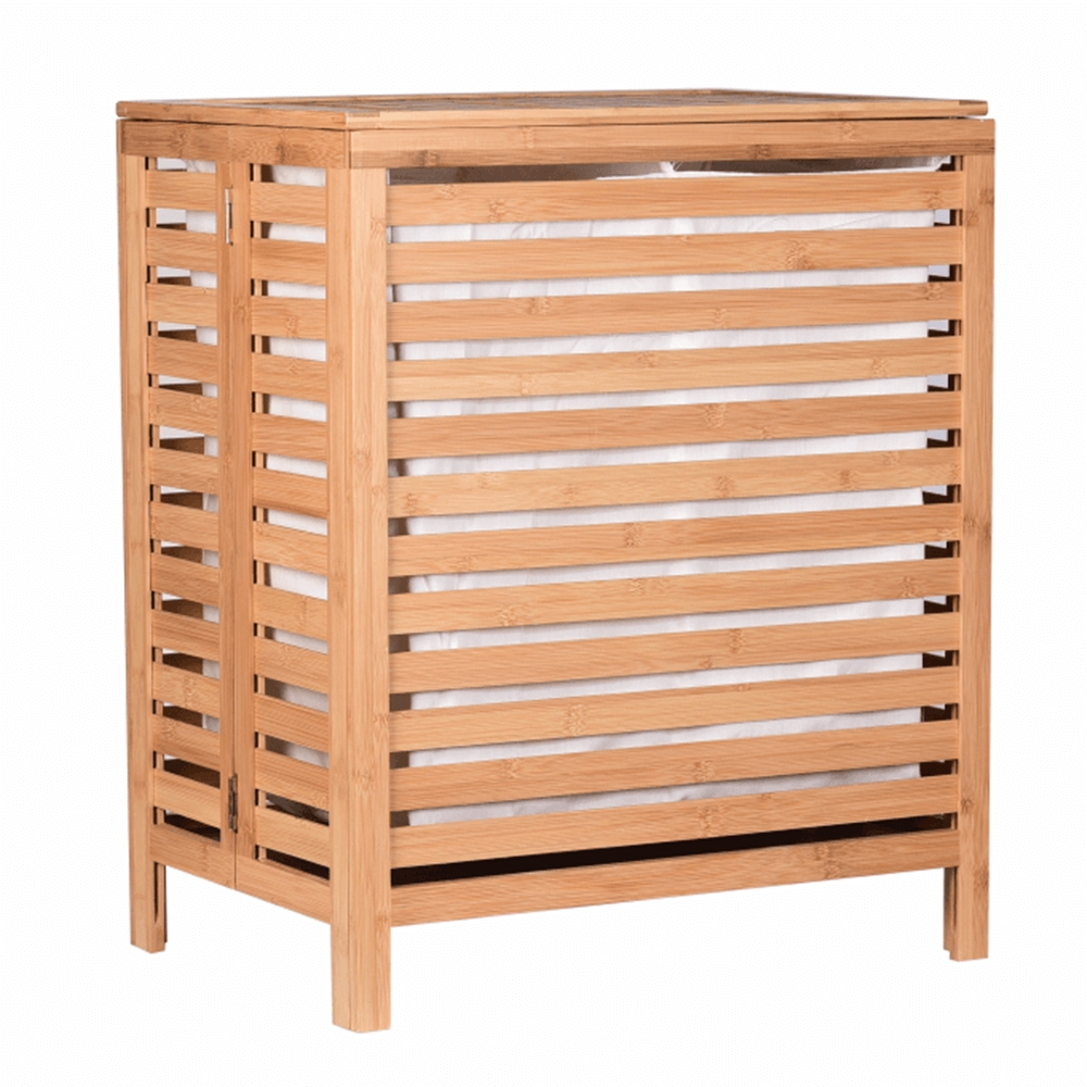 KONDELA Menork kôš na prádlo bambus / biela KONDELA Menork kôš na prádlo bambus / biela