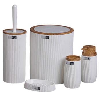 KONDELA Mirko Typ 1 sada kúpeľňových doplnkov (5 ks) biela / hnedá