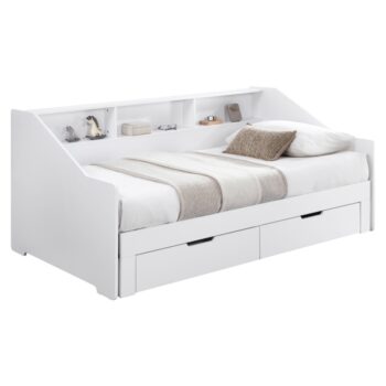 KONDELA Moneta rozkladacia posteľ s úložným priestorom biela