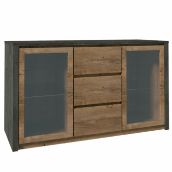 KONDELA Montana K2D vitrína dub lefkas tmavý / smooth sivý