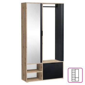 KONDELA Muna predsieň so zrkadlom dub artisan / čierna