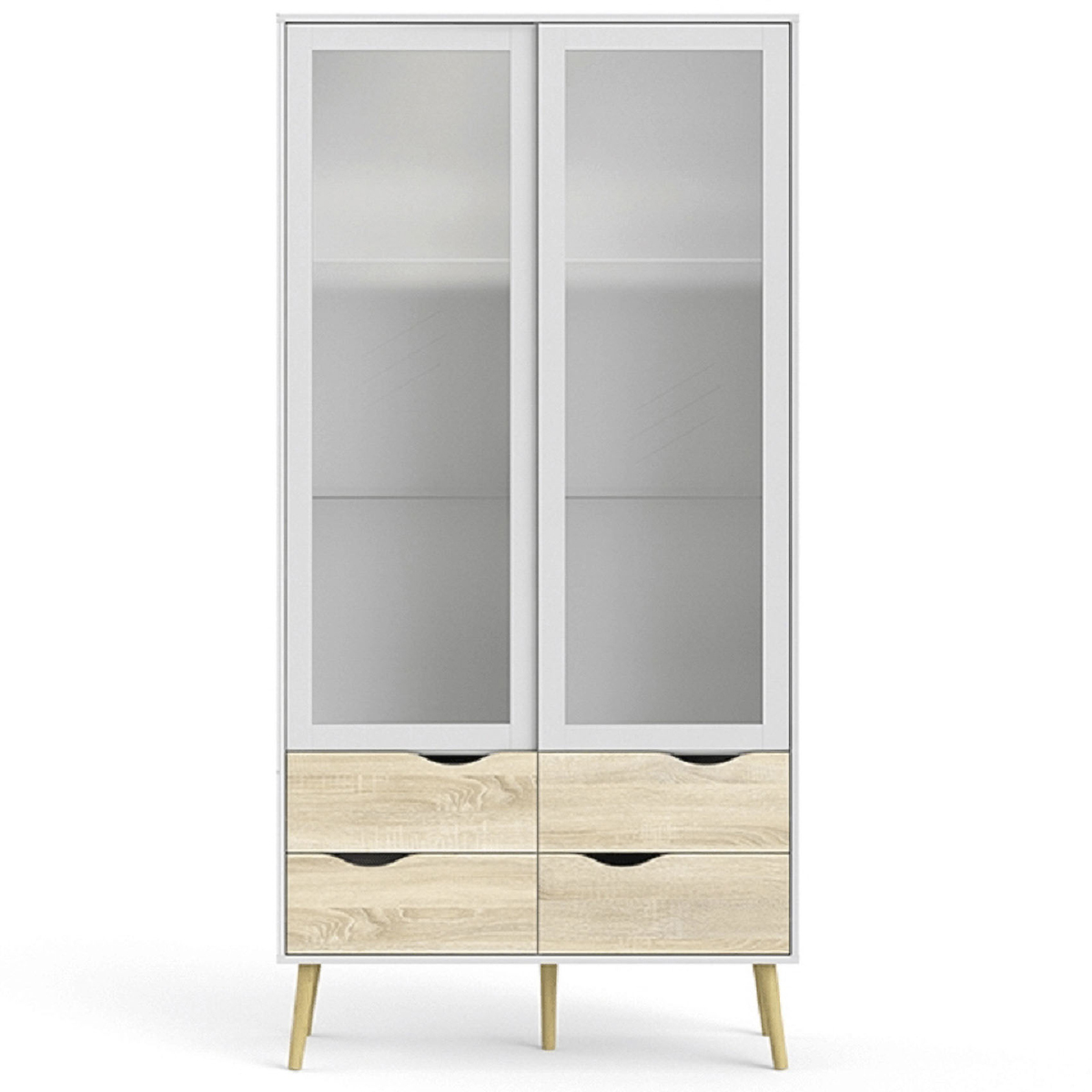 KONDELA Oslo 75462 dvojdverová vitrína so zásuvkami biela / dub sonoma KONDELA Oslo 75462 dvojdverová vitrína so zásuvkami biela / dub sonoma