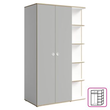 KONDELA Pinio 3D trojdverová šatníková skriňa biela / sivá / dub trufel svetlý