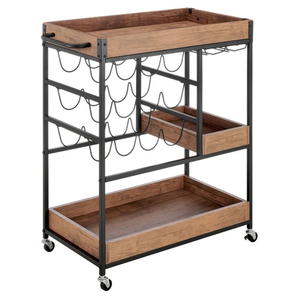 KONDELA Portis servírovací stolík na kolieskach dub tmavý / čierna KONDELA Portis servírovací stolík na kolieskach dub tmavý / čierna