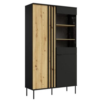 KONDELA Rimina 2D dvojdverová vitrína čierna / dub artisan