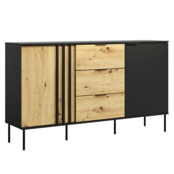 KONDELA Rimina 2D3S dvojdverová komoda so zásuvkami čierna onyx / dub artisan