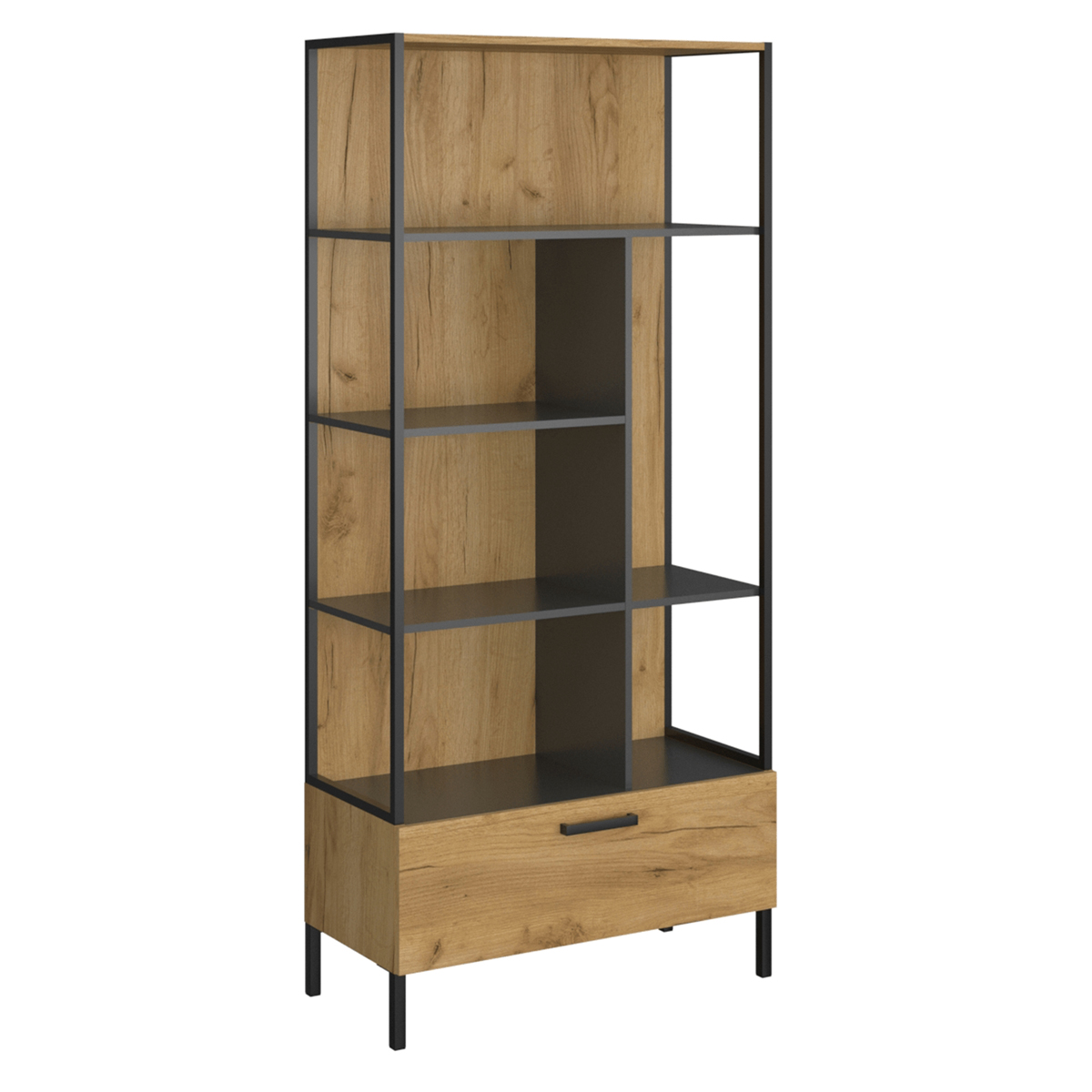 KONDELA Santana 1S policový regál so zásuvkou dub craft zlatý / antracit KONDELA Santana 1S policový regál so zásuvkou dub craft zlatý / antracit