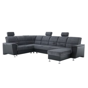 KONDELA Santiago L rohová sedačka u s rozkladom a úložným priestorom sivá / čierna