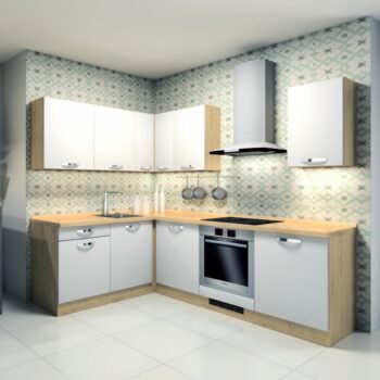 KONDELA Smile 180x240 rohová kuchynská linka dub arlington / biela artic matná