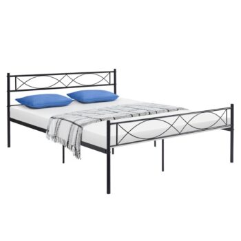 KONDELA Stelvia 160 kovová manželská posteľ s roštom čierna