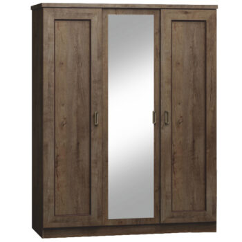 KONDELA Tedy T15 3D rustikálna šatníková skriňa so zrkadlom dub lefkas