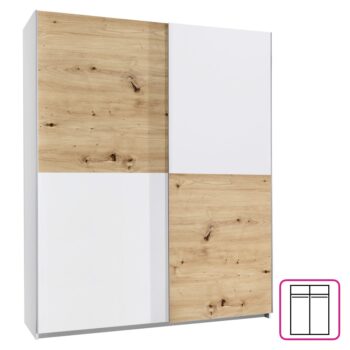 KONDELA Tiner šatníková skriňa s posuvnými dverami dub artisan / biela