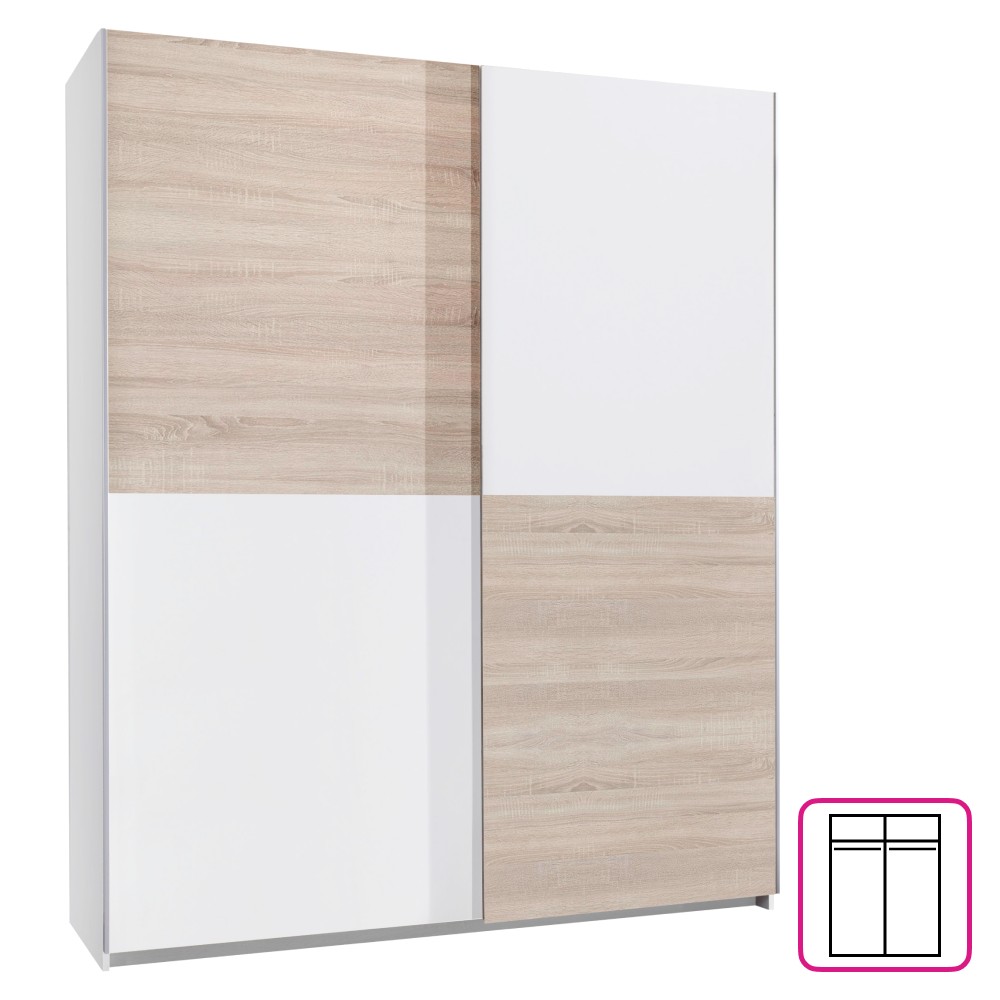 KONDELA Tiner šatníková skriňa s posuvnými dverami dub sonoma / biela KONDELA Tiner šatníková skriňa s posuvnými dverami dub sonoma / biela