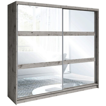 KONDELA Togos šatníková skriňa s posuvnými dverami a zrkadlom dub welington