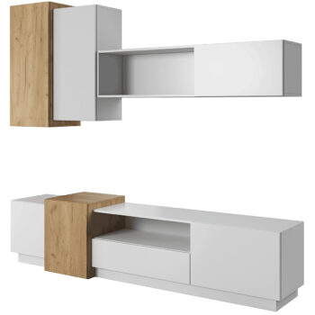 KONDELA Trio obývacia stena biela / dub craft zlatý