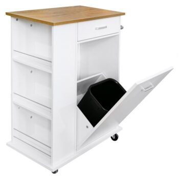 KONDELA Vasin výklopná skrinka s odpadkovým košom biela / dub