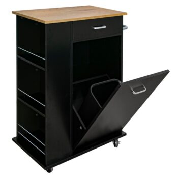 KONDELA Vasin výklopná skrinka s odpadkovým košom čierna / dub