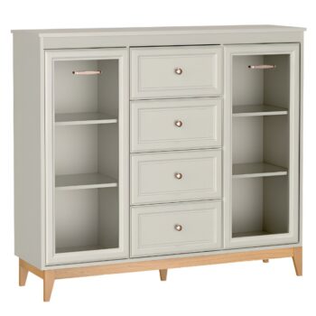 KONDELA Vendy W-7 dvojdverová vitrína kašmír krémová / dub