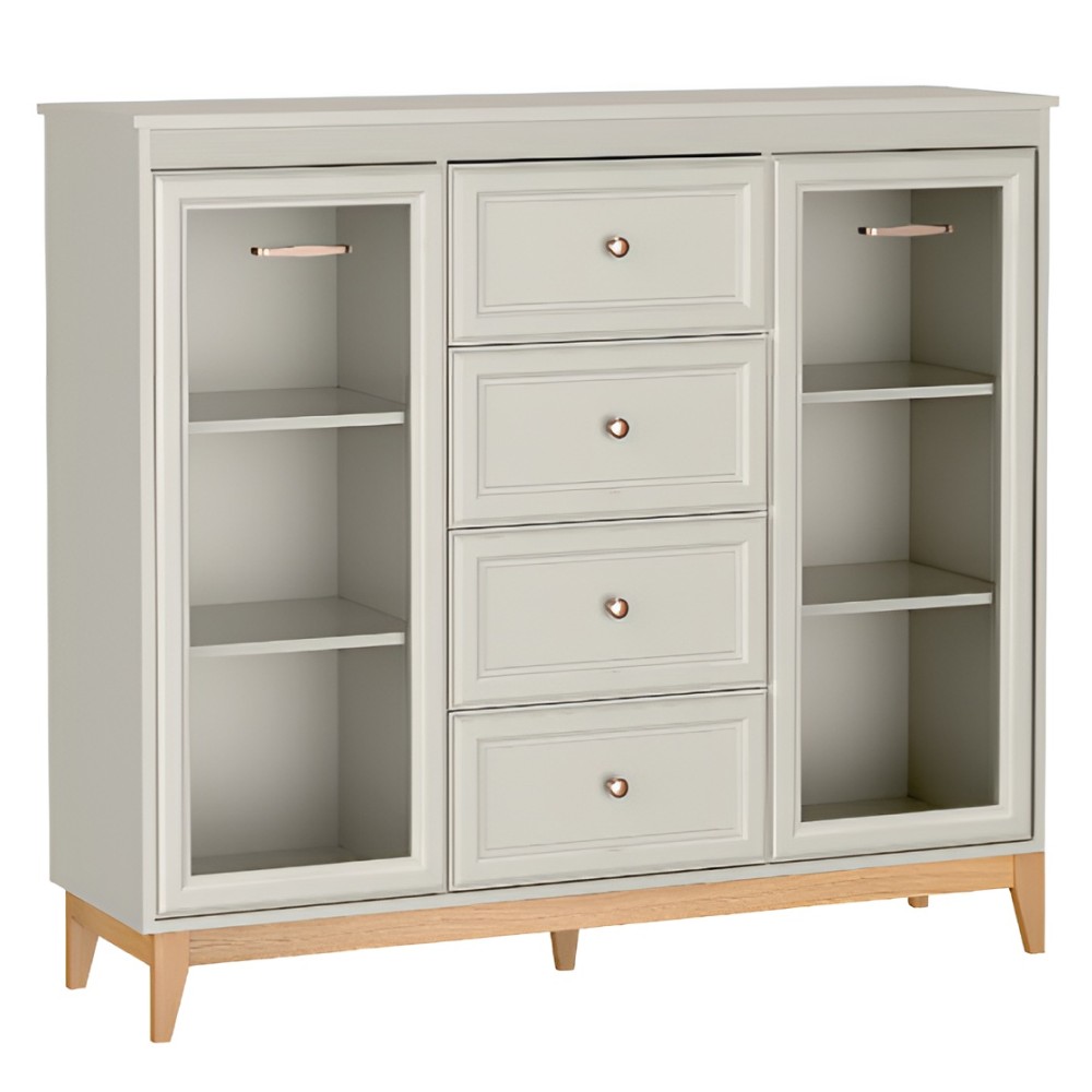 KONDELA Vendy W-7 dvojdverová vitrína kašmír krémová / dub KONDELA Vendy W-7 dvojdverová vitrína kašmír krémová / dub