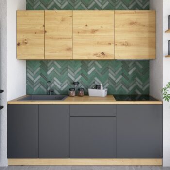 KONDELA Vinetu 200 kuchynská linka dub artisan / sivá