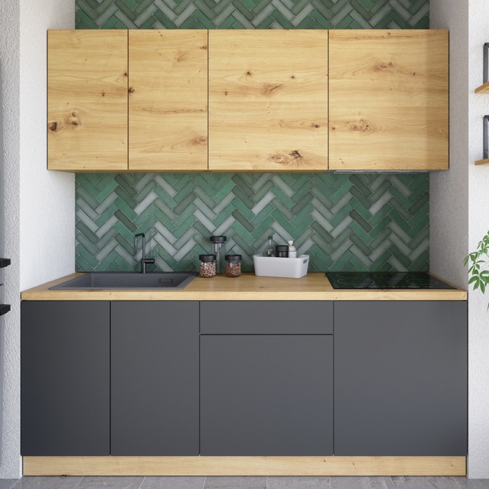 KONDELA Vinetu 200 kuchynská linka dub artisan / sivá KONDELA Vinetu 200 kuchynská linka dub artisan / sivá