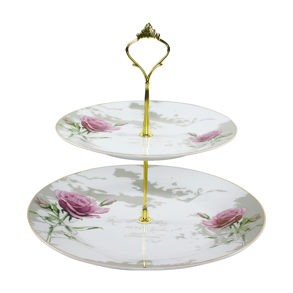 KONDELA Winter dvojposchodový etažér biela / fialová / zlatá KONDELA Winter dvojposchodový etažér biela / fialová / zlatá