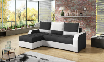 NABBI Asti L/P rohová sedačka s rozkladom a úložným priestorom čierna (Malmo 96) / biela (Soft 17)