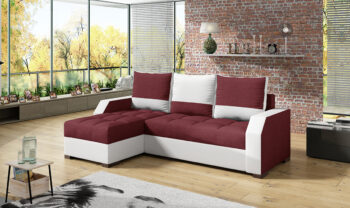 NABBI Asti L/P rohová sedačka s rozkladom a úložným priestorom vínová / biela