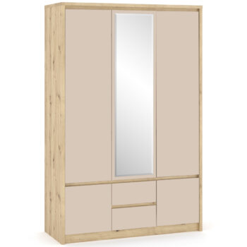 NABBI Daicos W-3D2DRWS trojdverová šatníková skriňa so zrkadlom dub artisan / champagne
