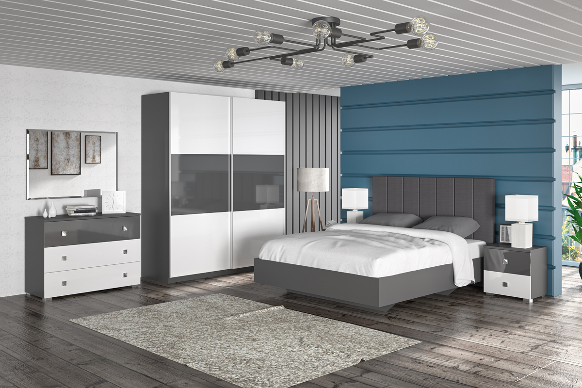 NABBI Lupe spálňa sivá / biely lesk / sivý lesk NABBI Lupe spálňa sivá / biely lesk / sivý lesk