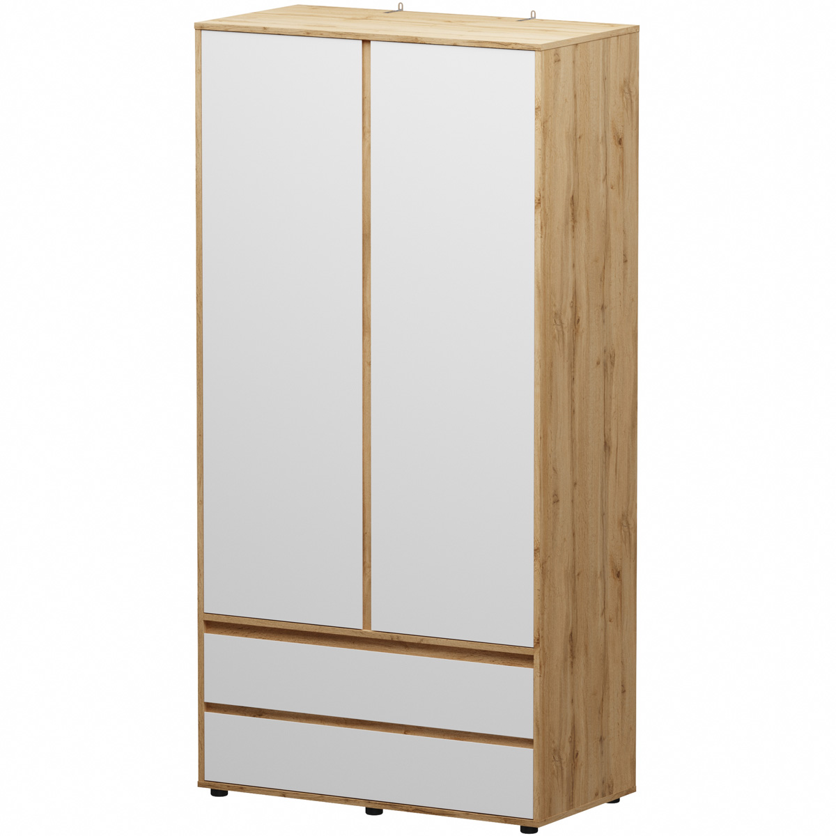 NABBI Norman 2D/2DR dvojdverová šatníková skriňa so zásuvkami biela / dub wotan NABBI Norman 2D/2DR dvojdverová šatníková skriňa so zásuvkami biela / dub wotan