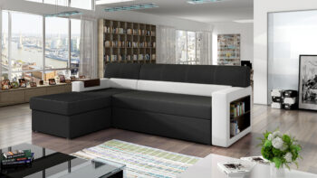 NABBI Rieti L rohová sedačka s rozkladom a úložným priestorom čierna / biela