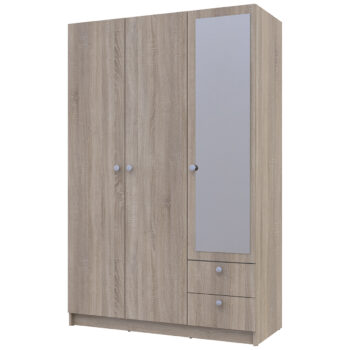 NABBI Rivalda trojdverová šatníková skriňa so zrkadlom dub sonoma