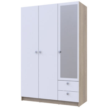 NABBI Rivalda trojdverová šatníková skriňa so zrkadlom dub sonoma / biela