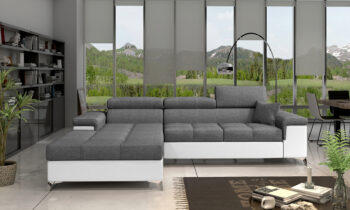 NABBI Rosino L rohová sedačka s rozkladom a úložným priestorom sivá (Sawana 05) / biela (Soft 17)