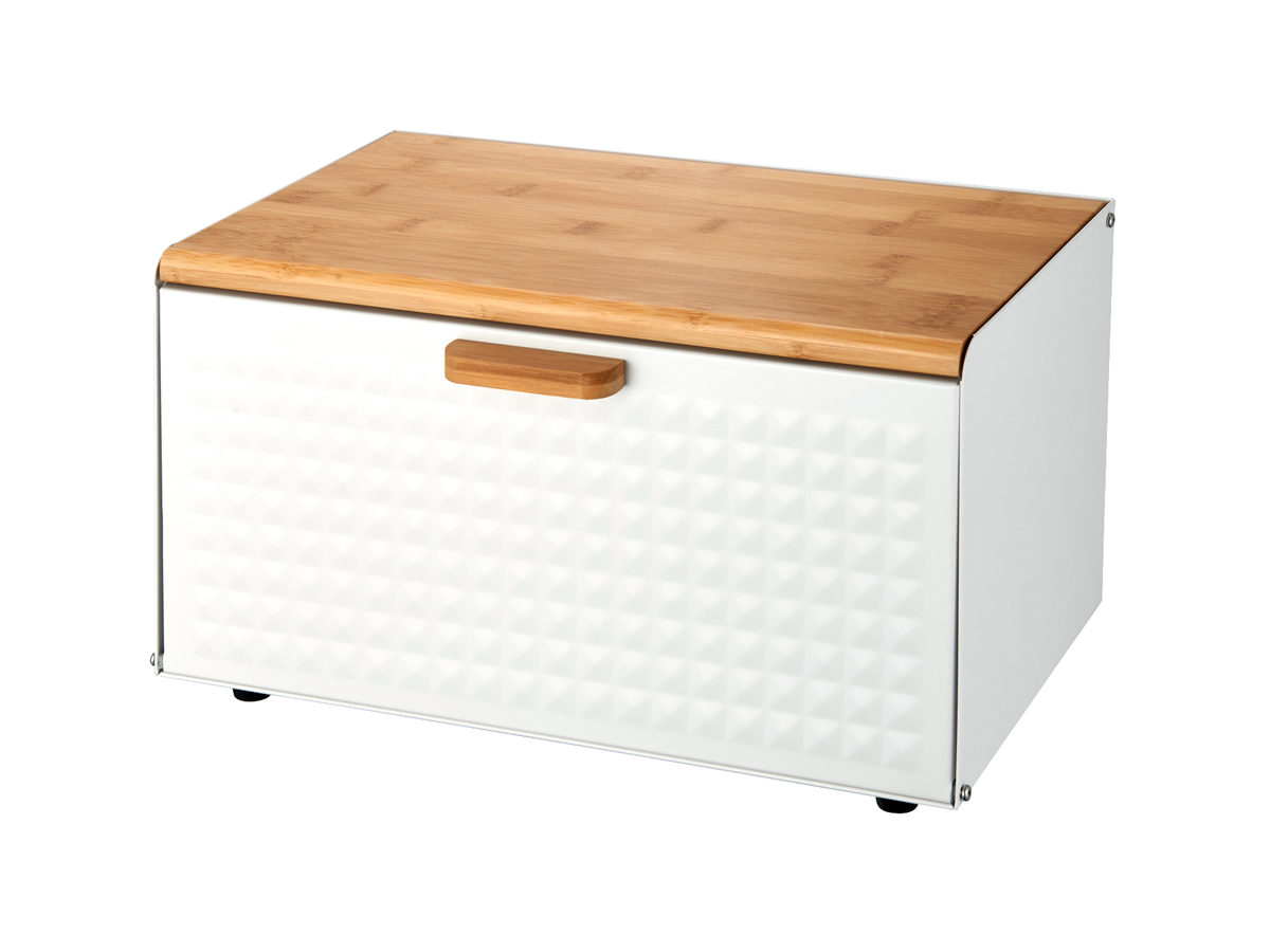 NABBI Rubio kovový chlebník s bambusovým vekom biela / bambus NABBI Rubio kovový chlebník s bambusovým vekom biela / bambus