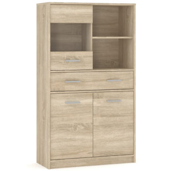 NABBI Tavir PB-1DRW2D1SC trojdverová vitrína so zásuvkou dub sonoma