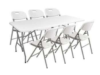 NABBI Vivas 1+6 cateringový skladací set 180x70 cm sivá / biela