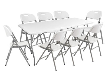 NABBI Vivas 1+8 cateringový skladací set 180x70 cm sivá / biela