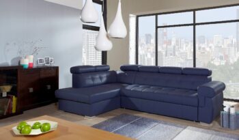 PYKA Atlanta L kožená rohová sedačka s rozkladom modrá