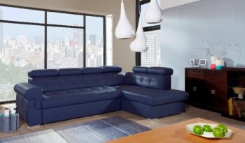 PYKA Atlanta P kožená rohová sedačka s rozkladom modrá